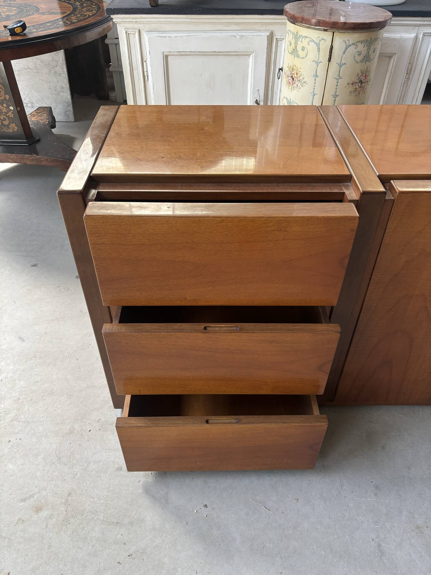 Low Scandinavian enfilade in walnut – Vintage design sideboard from the year