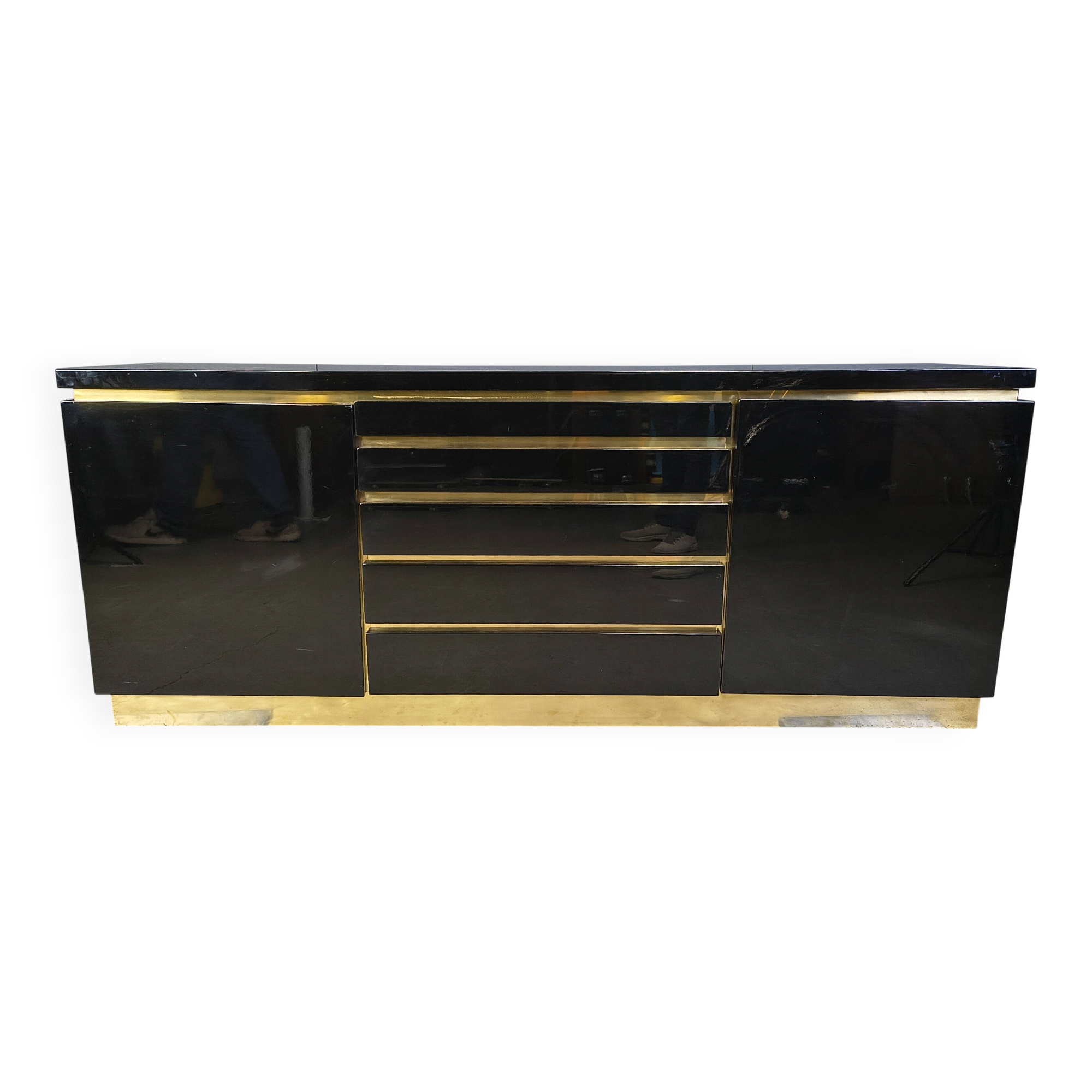 Brass and lacquer sideboard by Jean Claude Mahey, 1970s
