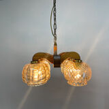 1970's wood & glass chandelier, czechoslovakia