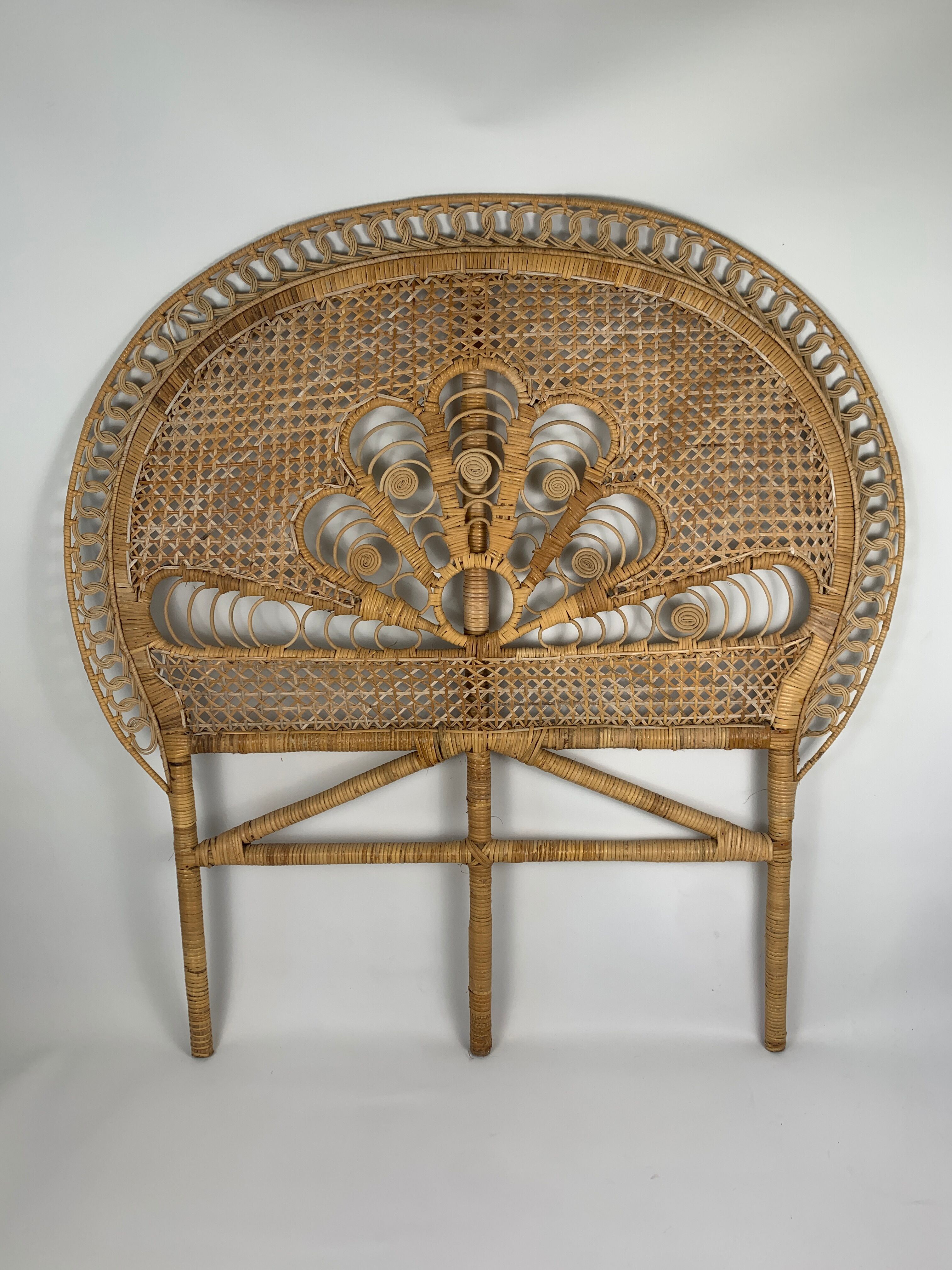 Rattan headboard decoration peacock tail