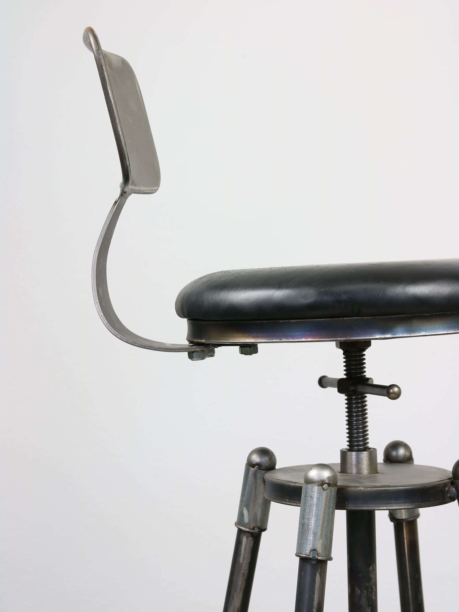 Vintage industrial metal & leather swivel bar stool