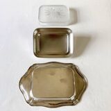 Old silver metal butter dish with fish lid
