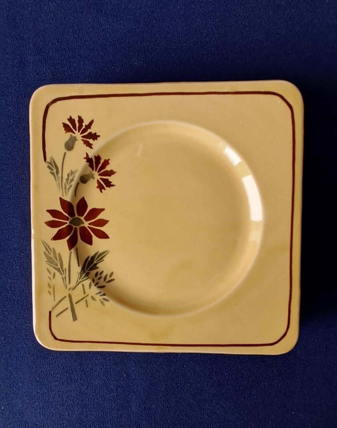 6 square dessert plates, ironstone. 1940s-50s.