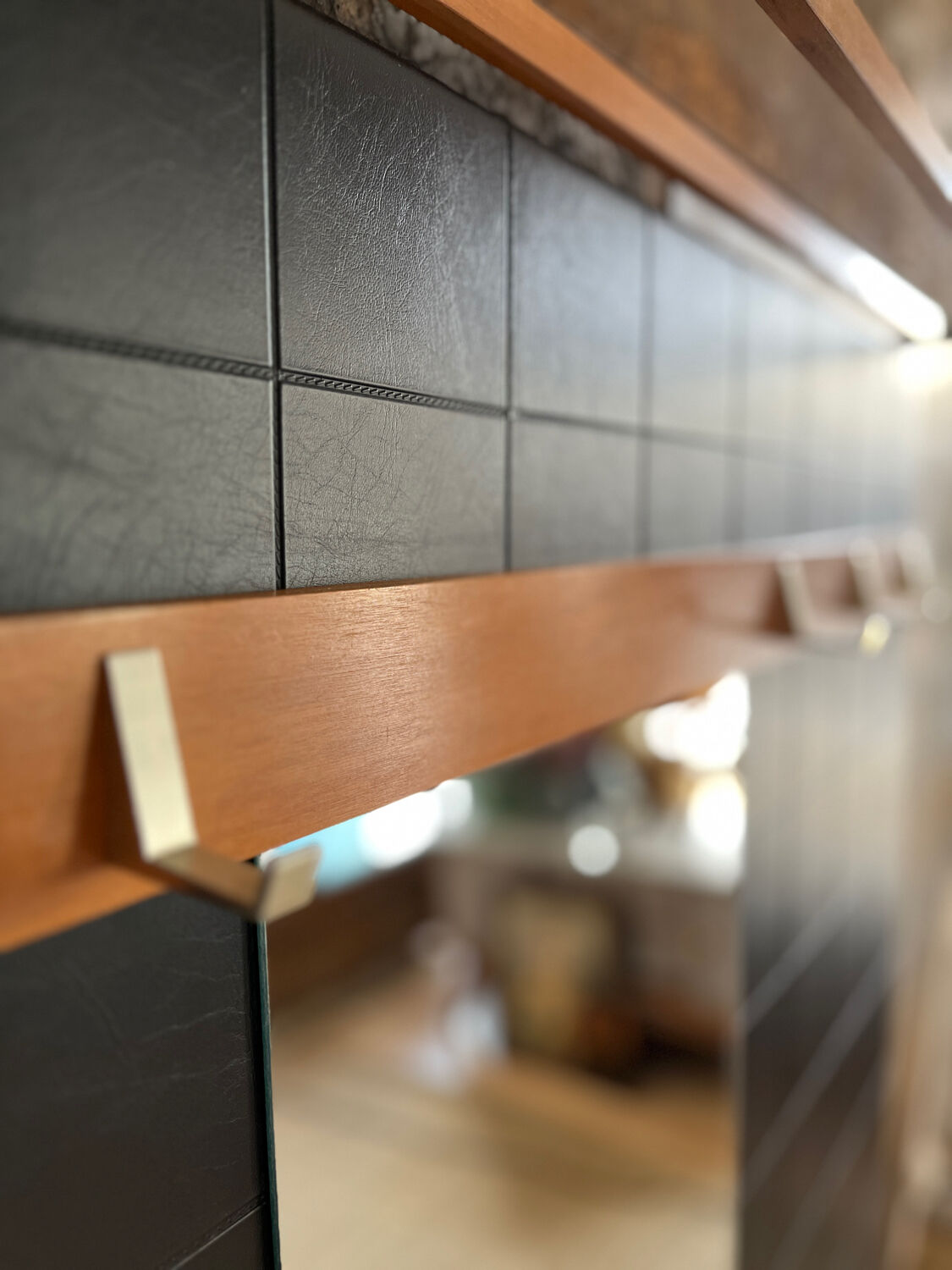 Teak & brass coat rack