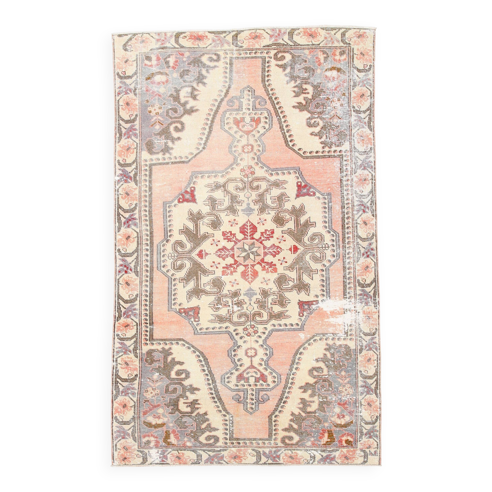 4x7 Salmon & Brown Geometric Oriental Vintage Rug, 139x227Cm