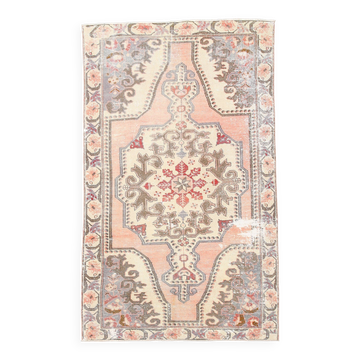 4x7 Salmon & Brown Geometric Oriental Vintage Rug, 139x227Cm