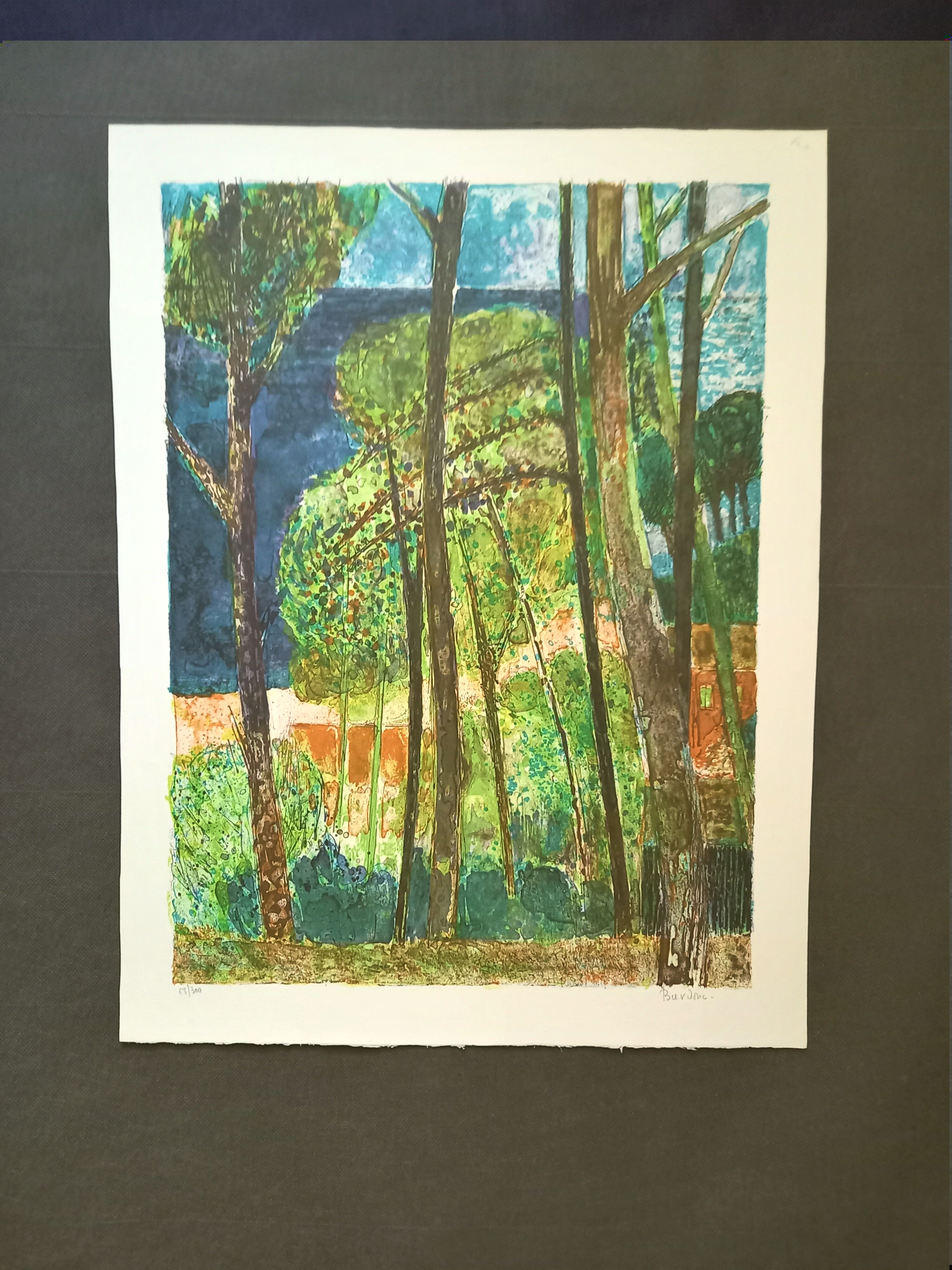Lithograph by Guy Bardone, "Grands pins à Piquey", Arcachon, Cap Ferret, 1966