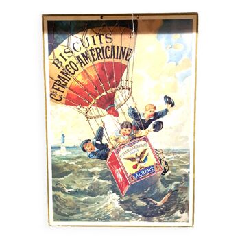 Ancienne affiche cartonné 43x61 publicitaire biscuit franco américaine albert france