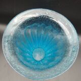 Large vase in blown bubbled glass with a ribbed texture and vintage sky blue, height 30cm