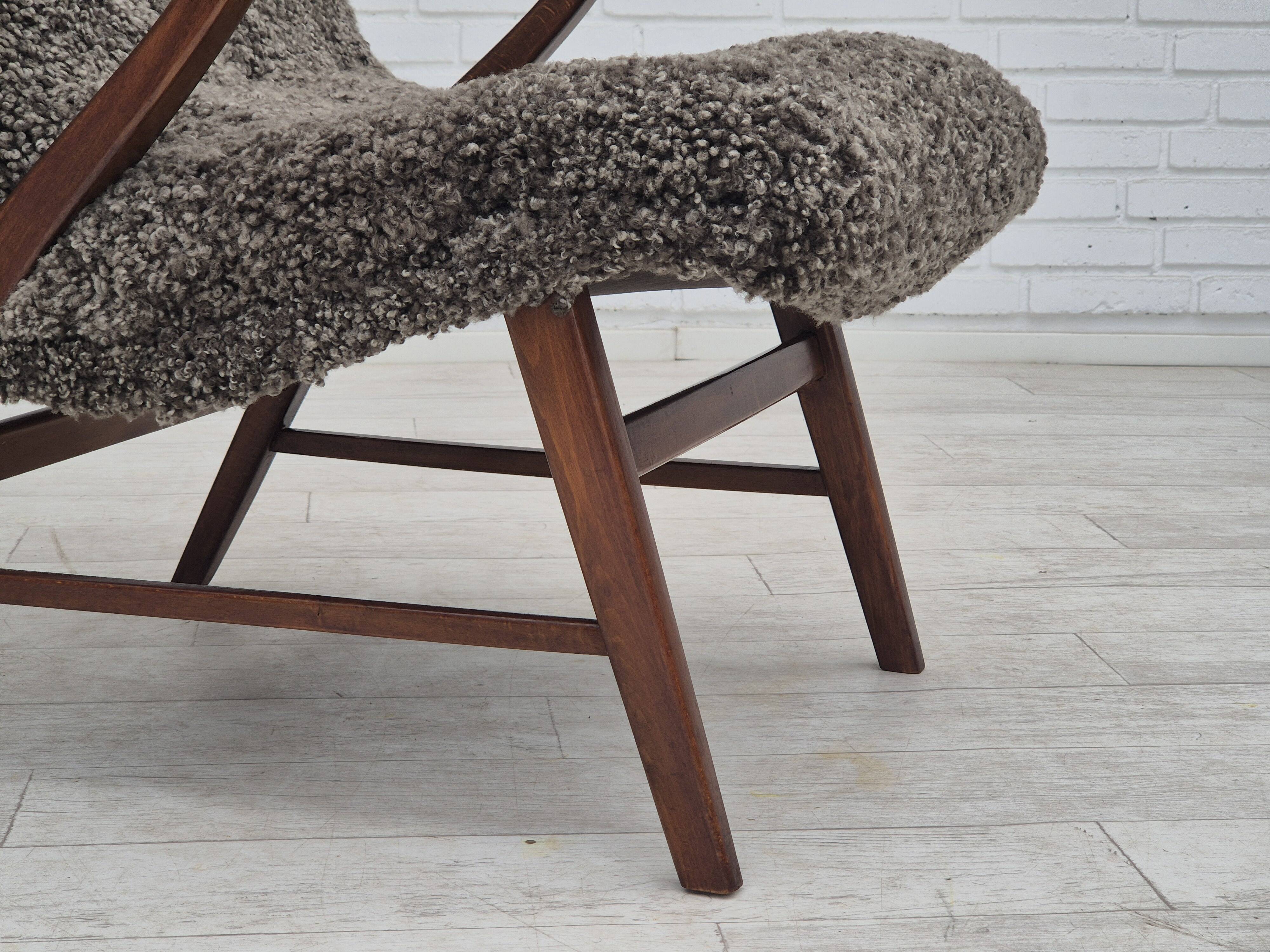 60s, Danish design, refurbished armchair, genuine sheepskin "Wellington".