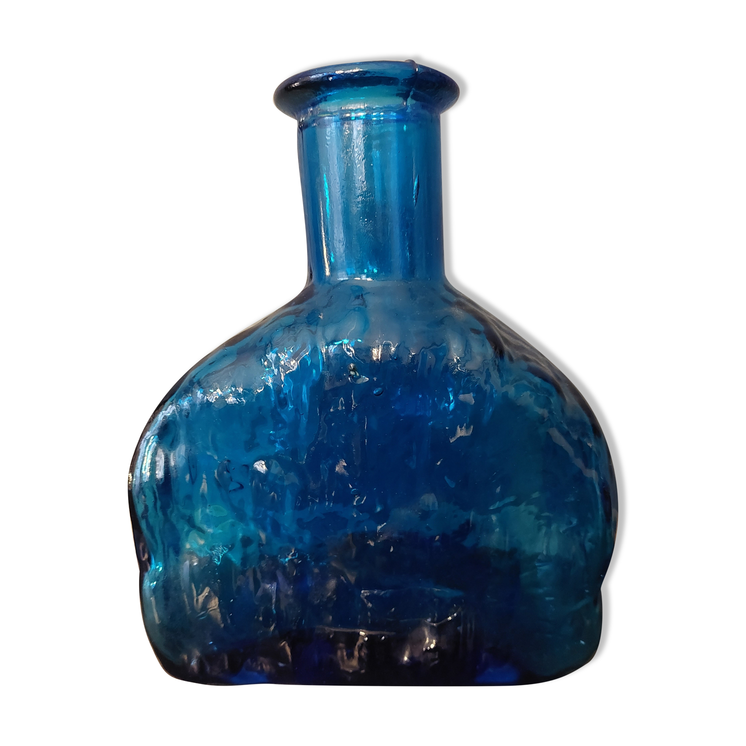 Blue molded glass bottle