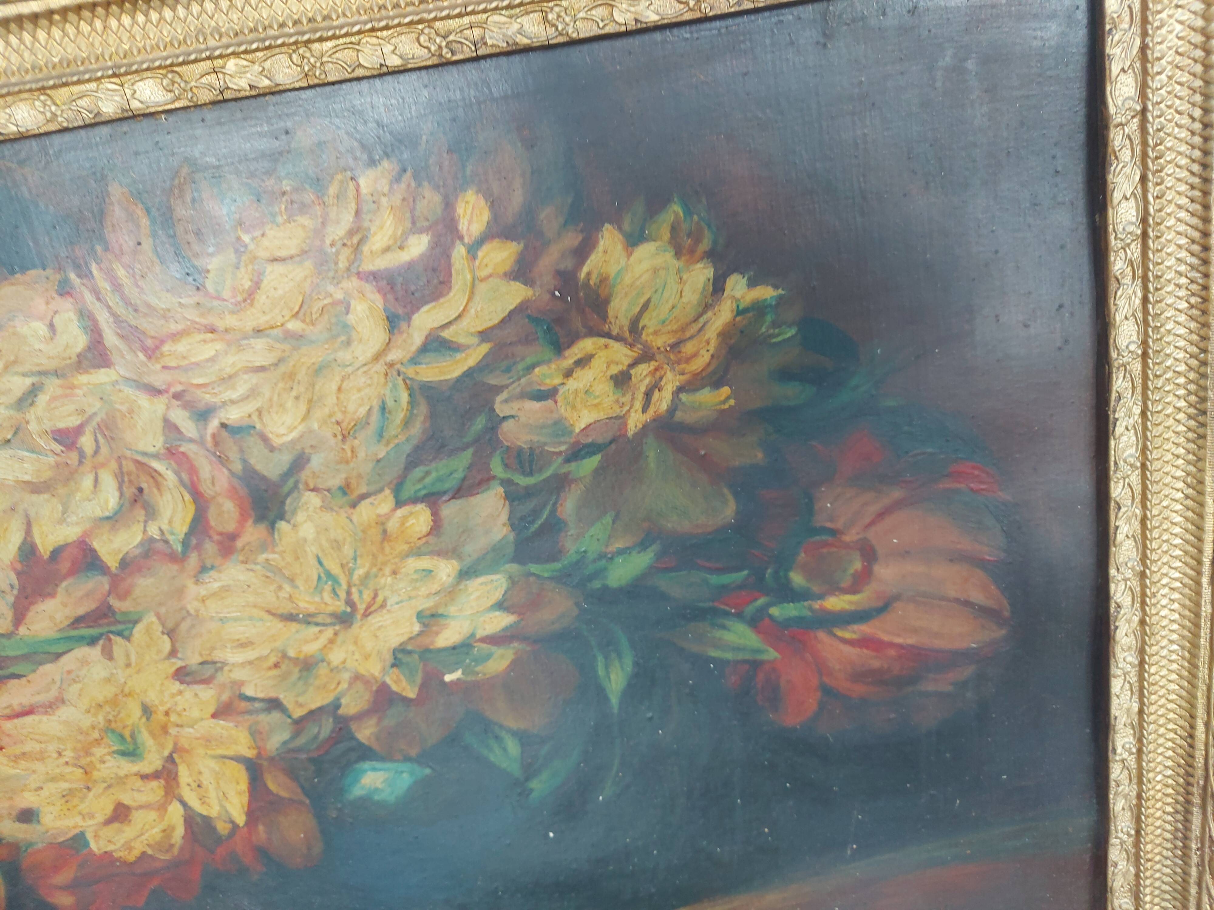 Painting, painting, oil on cardboard bouquet of flowers