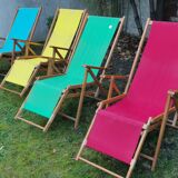 Set of four folding automatic deckchairs with Ergelax footrest never used