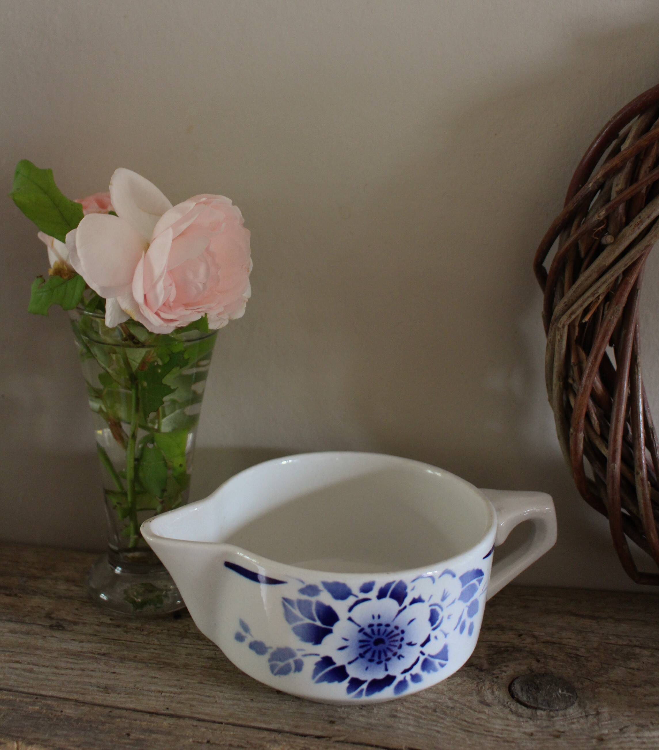 Blue flower gravy boat Saint Amand Art Deco