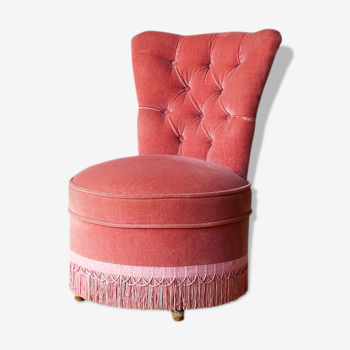 Fauteuil chauffeuse velours rose boudoir