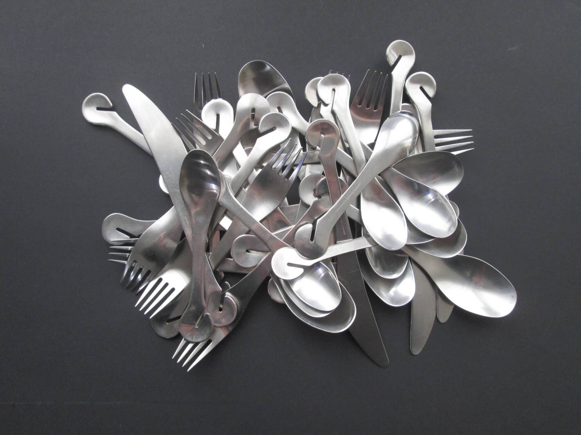 Danish modernist stainless steel 31 pc  EASY monobloc 1960s flatware cutlery set by Lundtofte