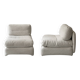 2 Italian off-white chenille armchairs with wooden base, 1970s design.
