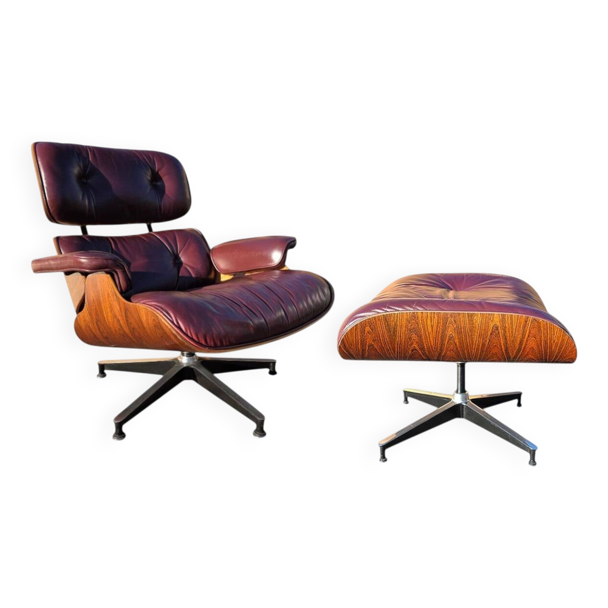 Burgundy Herman Miller Original Rosewood Eames Lounge Chair and Ottoman