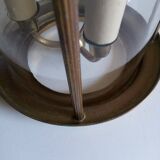 Antique entrance hall lantern - 3 lights - brass & convex glass