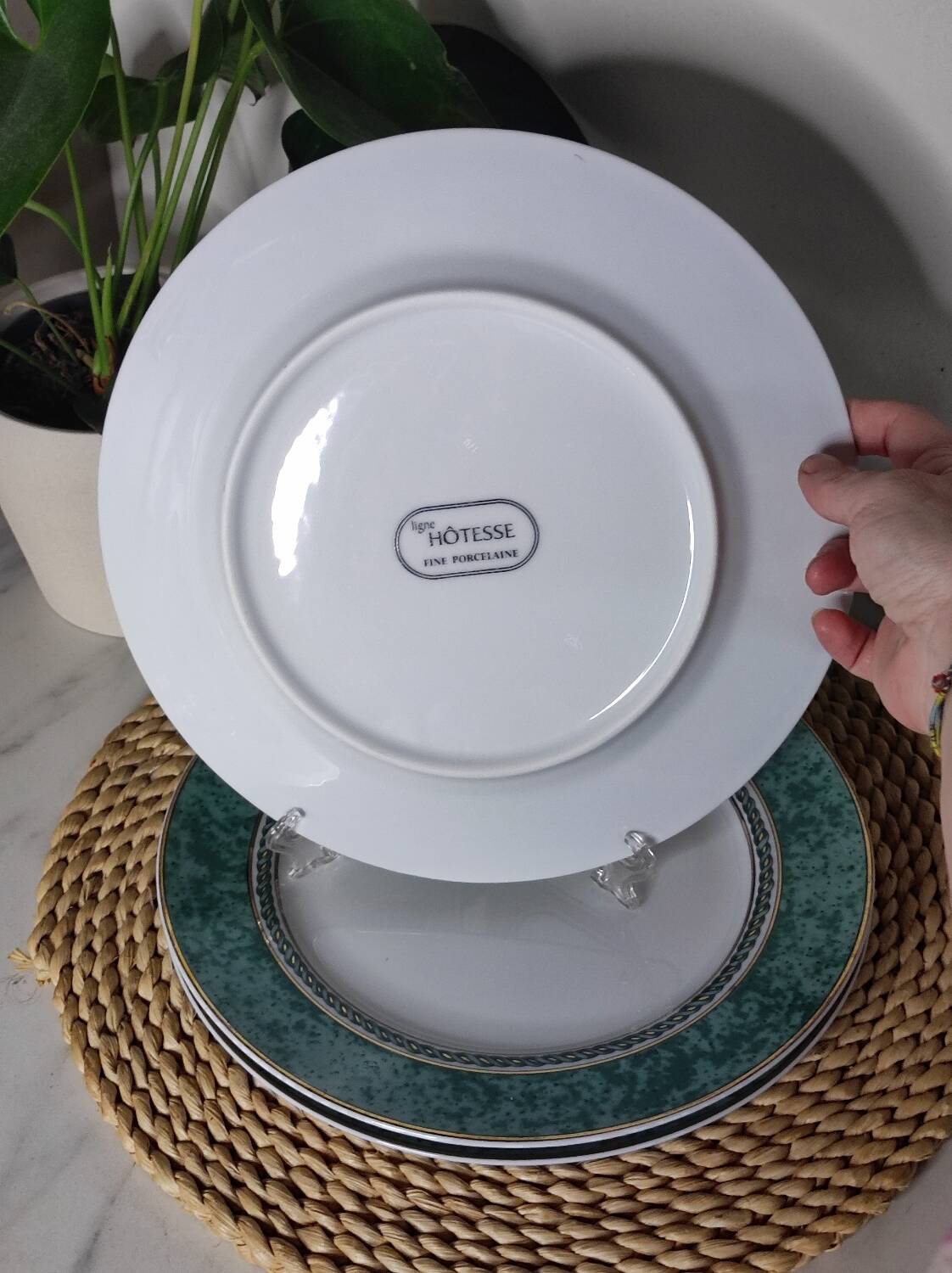 Flat plates fine porcelain green rim