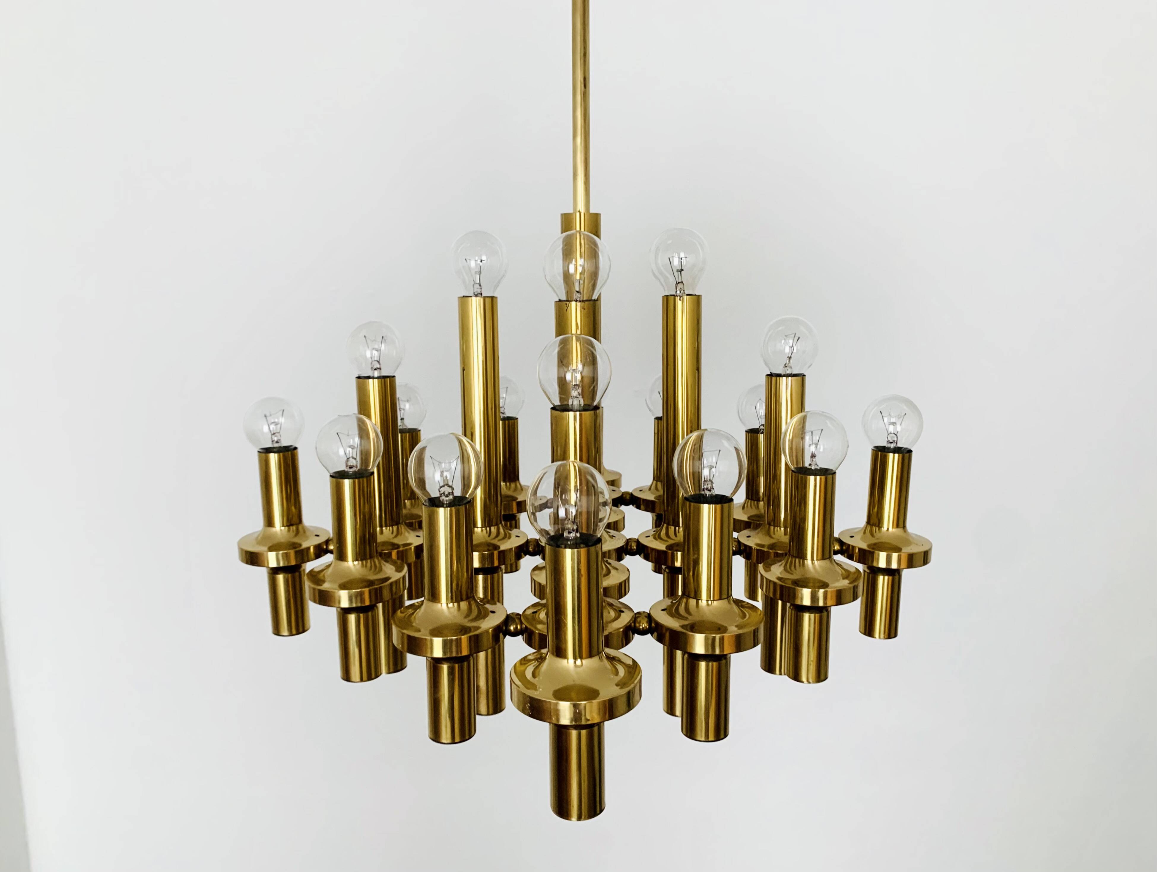 Brutalist Brass Chandelier by Gaetano Sciolari