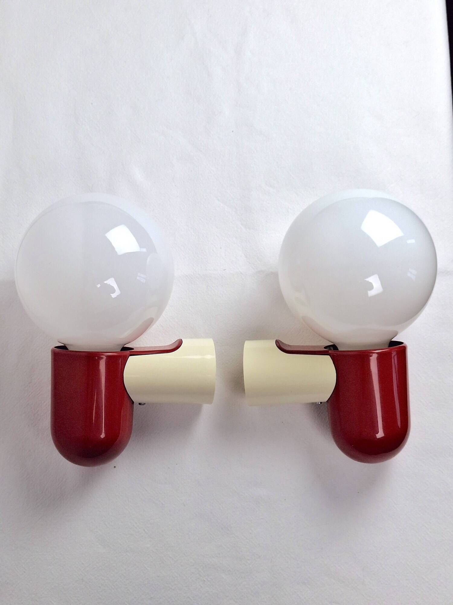 Pair of Allibert 70s space age plastic wall lamps