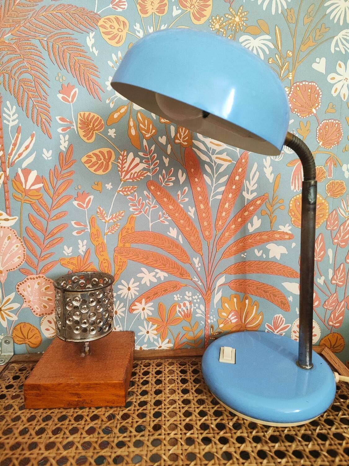 Sky blue steel desk lamp from the 60s