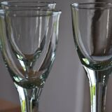 7 green blown glass bubble wine glasses
