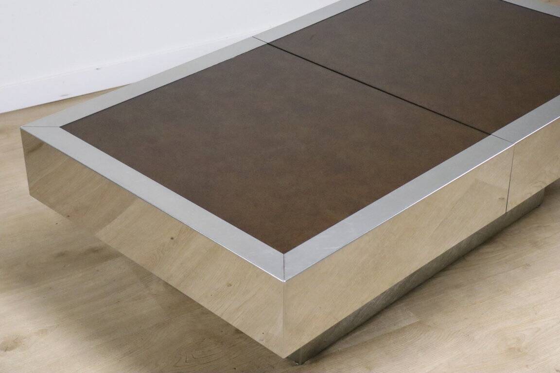 Vintage glass and aluminum bar coffee table, 1970