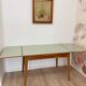 Vintage extendable dining table, wood and sage green