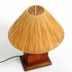 Italian 60s table lamp made of wood and leather with paper straw lampshade