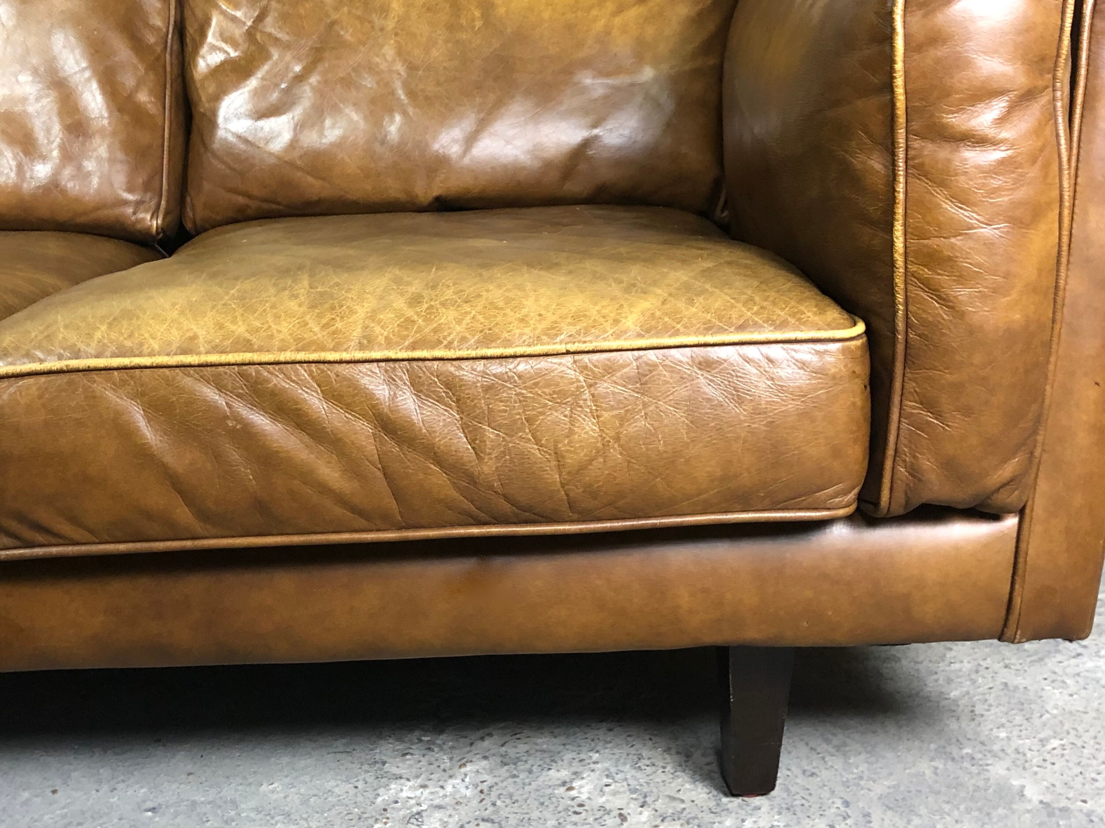 Vintage 2-seater sofa 80 S in camel leather