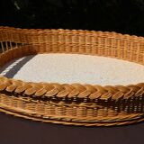 Large original tray in vintage woven rattan
