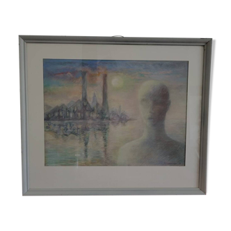 Pastel tekening, titel de Bewustwording, kunstenaar P. Timmermans, Belgium