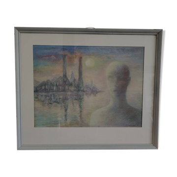 Pastel tekening, titel de Bewustwording, kunstenaar P. Timmermans, Belgium