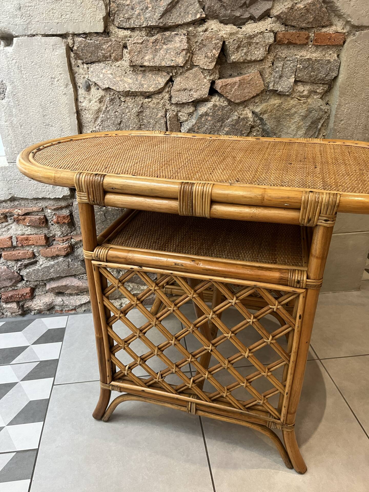 Table d'appoint, desserte en rotin, 2 niveaux