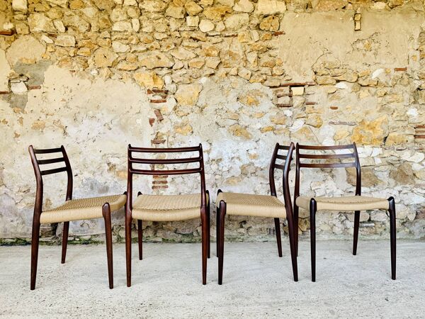 Ensemble de 6 chaises, modèle 78 en palissandre, première édition par Niels Moller, circa 1962-1970