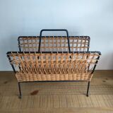 Iron and Rattan Magazine Rack - 1960s - Vintage