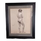 Drawing of a male nude in charcoal - academy signed and dated