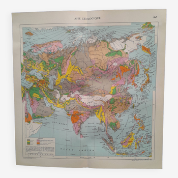 une carte géographique issue Atlas Quillet année  1925 carte : Asie géologique