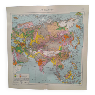 une carte géographique issue Atlas Quillet année  1925 carte : Asie géologique