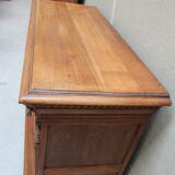 Henri II style double body in worked oak, original leaded stained glass windows