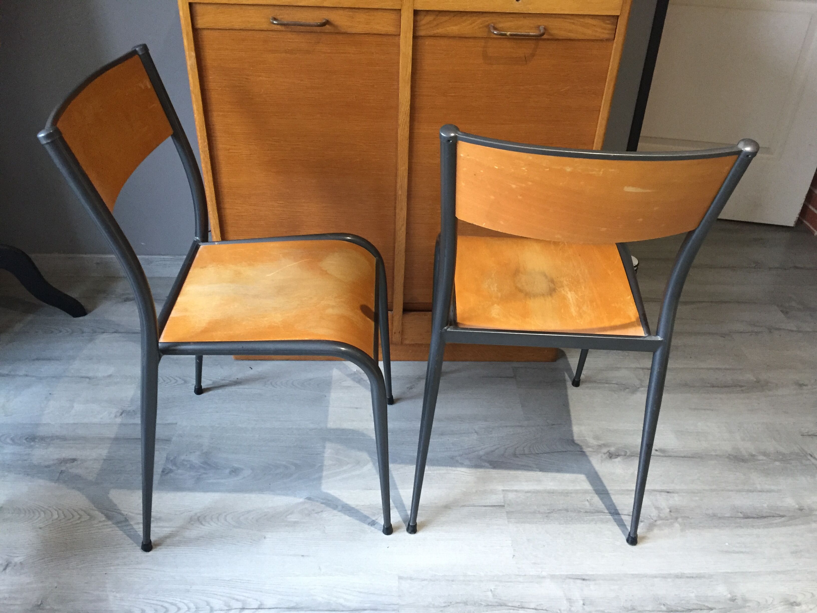 6 vintage school chairs compass feet