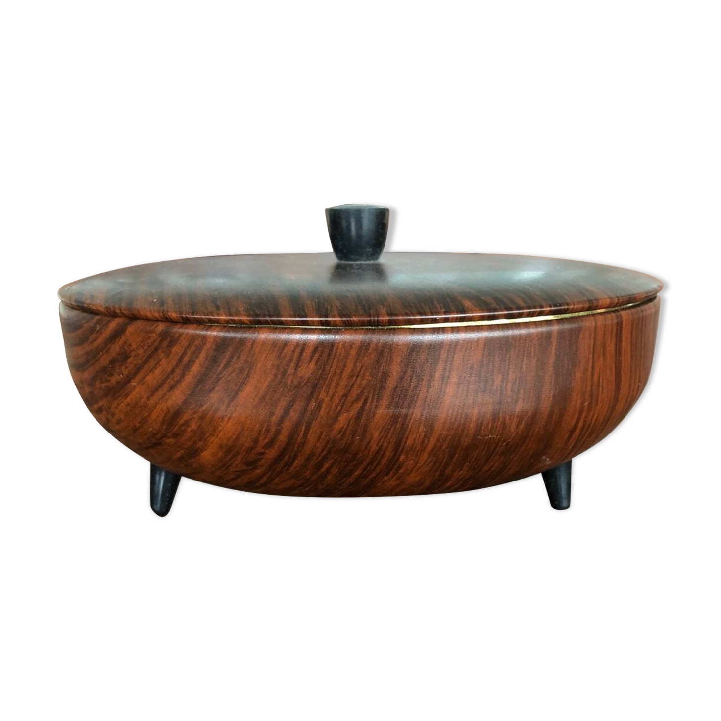Metal candy box with gold interior wood effect