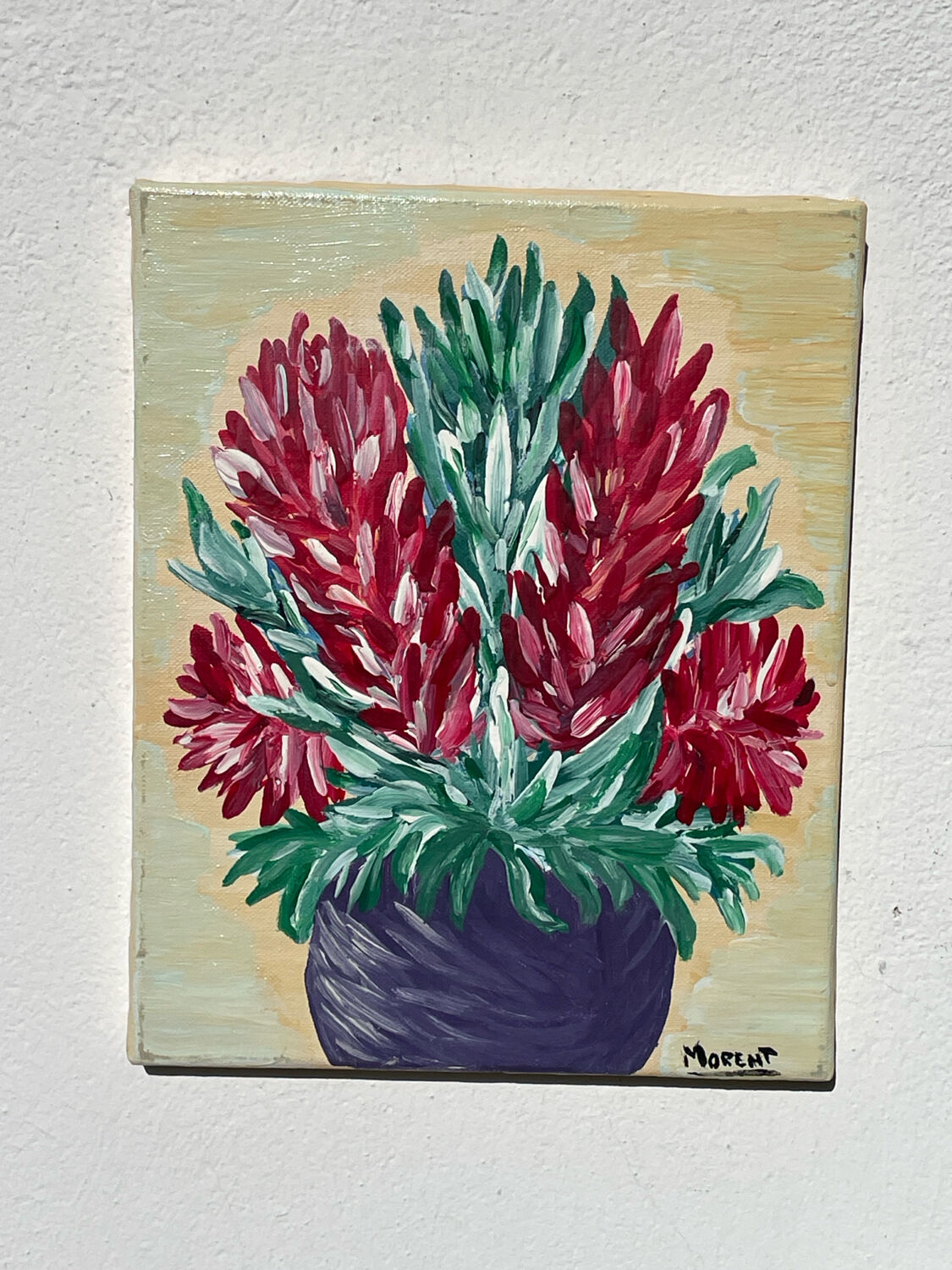 Still life bouquet of flowers painting on canvas signed Morent