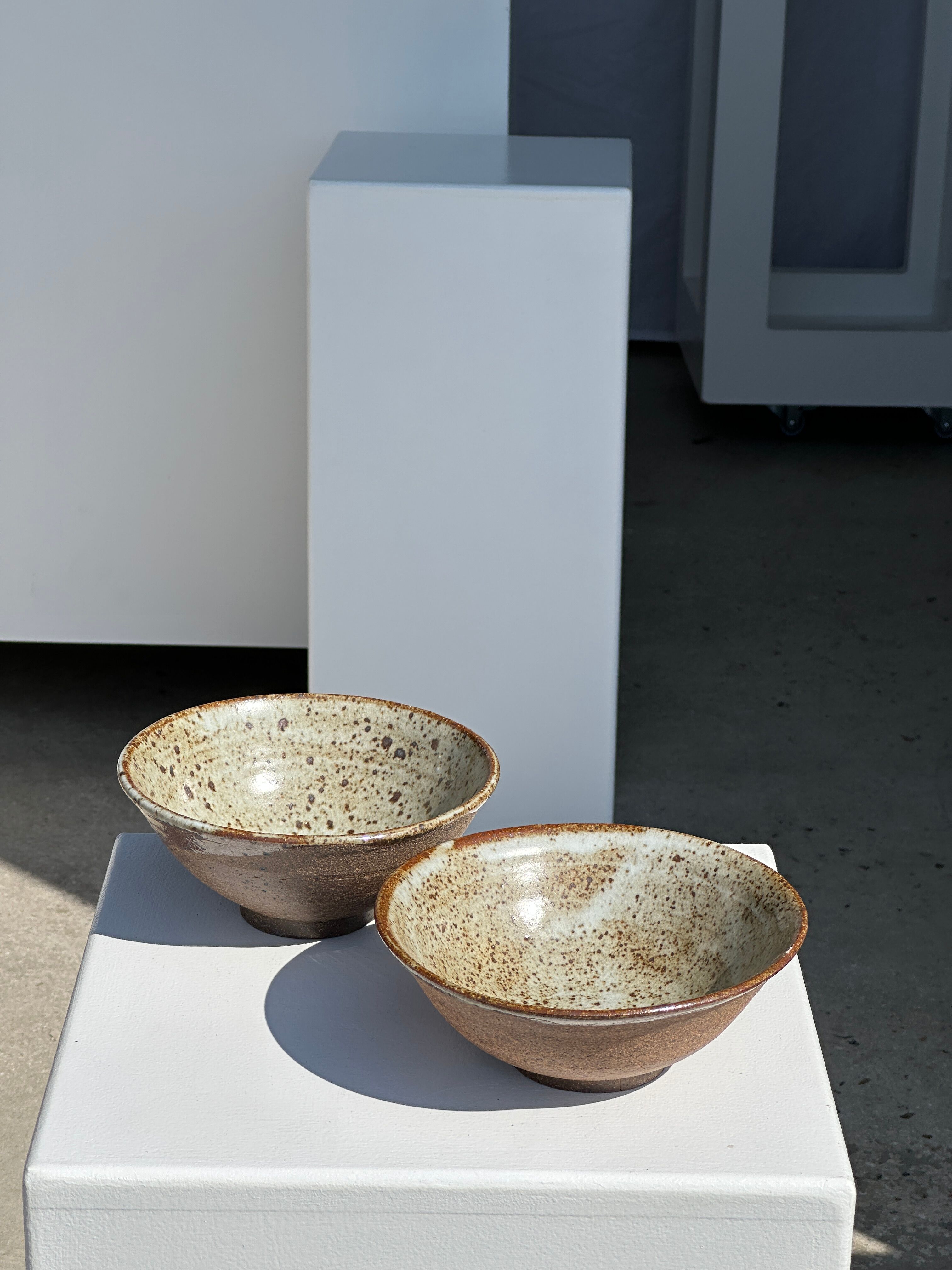 Duo of ceramic bowls interior glazed exterior matt raw earth