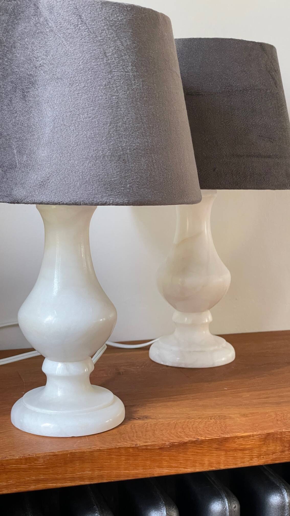 Paire lampes albâtre vintage