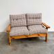 Vintage Two-Seater Pine Sofa with Original Checked Upholstery, 1970s