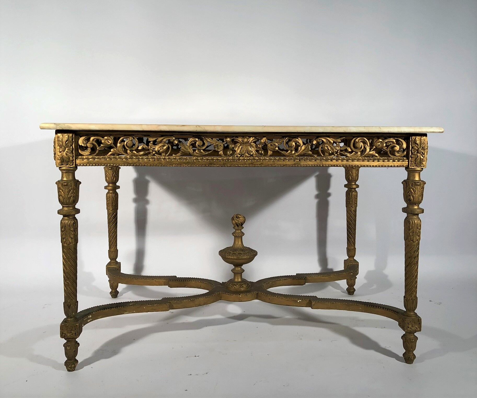 Middle wooden table with green-golden patina Louis XVI style, nineteenth century.