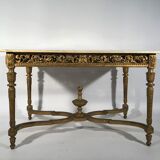Middle wooden table with green-golden patina Louis XVI style, nineteenth century.